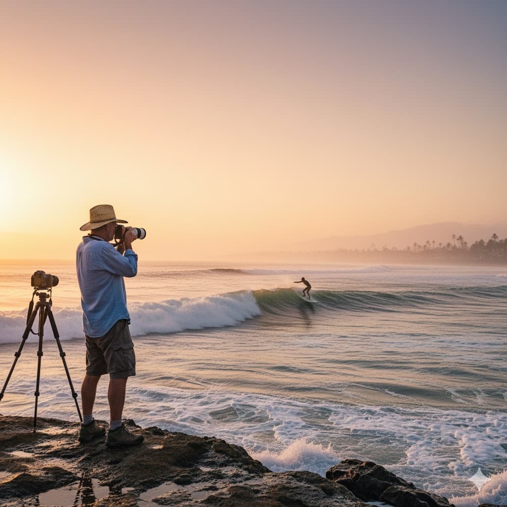 Fotógrafo profissional capturando surf