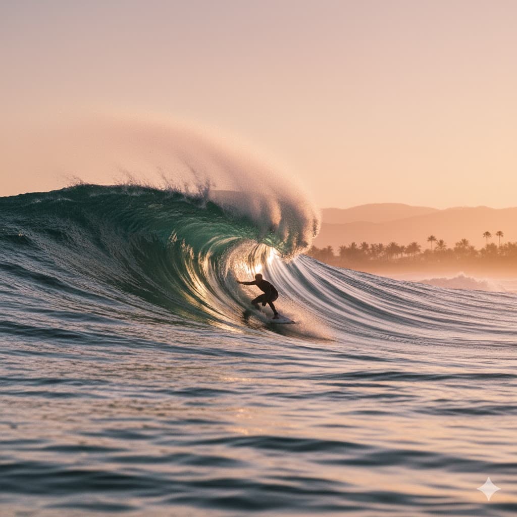 Onda perfeita sendo surfada