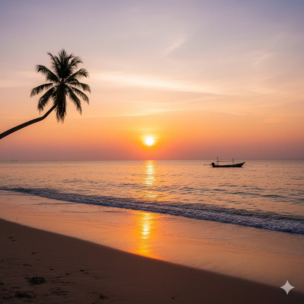 Pôr do sol no mar com surfista